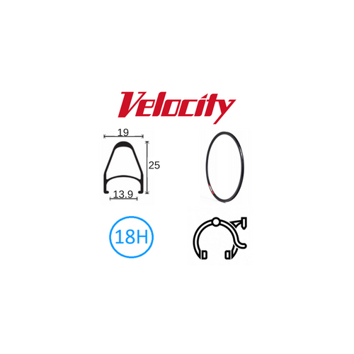 RIM 700c x 14mm - VELOCITY FUSION - 18H - (622 x 14) - Presta Valve - Rim Brake - D/W - BLACK (Anodised) - MSW