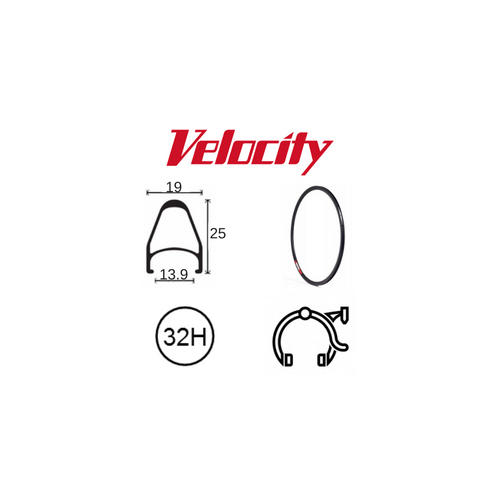 RIM 700c x 14mm - VELOCITY FUSION - 32H - (622 x 14) - Presta Valve - Rim Brake - D/W - BLACK