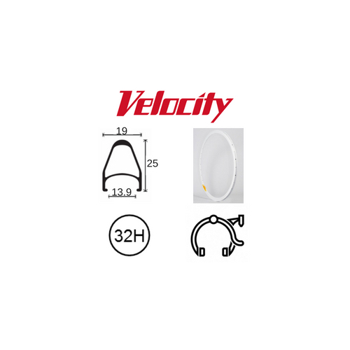 RIM 700c x 14mm - VELOCITY FUSION - 32H - (622 x 14) - Presta Valve - Rim Brake - D/W - WHITE (Powder Coated) - MSW