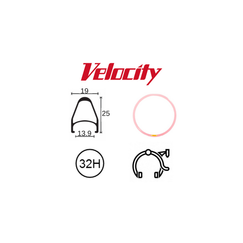 RIM 700c x 14mm - VELOCITY FUSION - 32H - (622 x 14) - Presta Valve - Rim Brake - D/W - DARK (Icecream) PINK (Powder Coated) - MSW