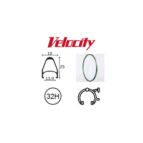 RIM 700c x 14mm - VELOCITY FUSION - 32H - (622 x 14) - Presta Valve - Rim Brake - D/W - LIME (Powder Coated)