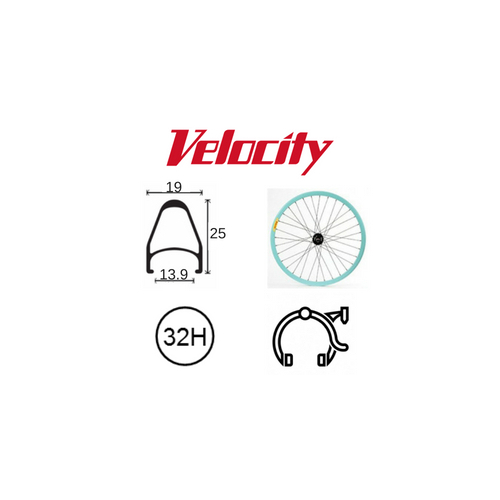 RIM 700c x 14mm - VELOCITY FUSION - 32H - (622 x 14) - Presta Valve - Rim Brake - D/W - CELESTE (Powder Coated) - MSW