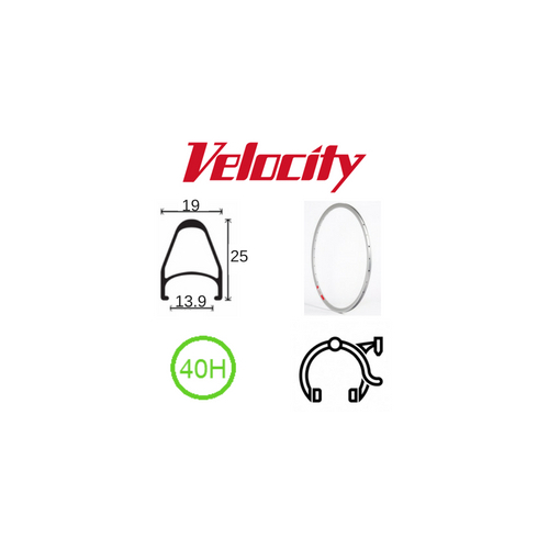 RIM 700c x 14mm - VELOCITY DEEP V - 40H - (622 x 14) - Presta Valve - Rim Brake - D/W - BRIGHT SILVER - MSW