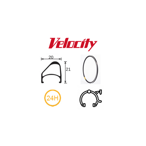RIM 20" x 14mm - VELOCITY AEROHEAD OC - 24H - (406 x 14) - Presta Valve - Rim Brake - D/W - BLACK (Anodised) - MSW - OCR