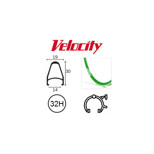 RIM 700c x 14mm - VELOCITY DEEP V - 32H - (622 x 14) - Presta Valve - Rim Brake - D/W - GREEN - MSW