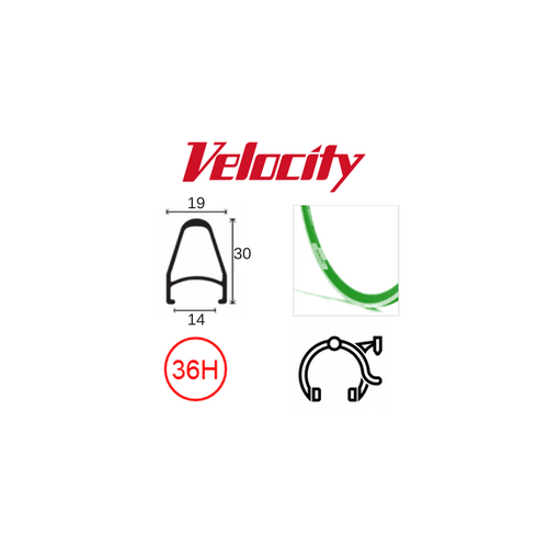 RIM 700c x 14mm - VELOCITY DEEP V - 36H - (622 x 14) - Presta Valve - Rim Brake - D/W - GREEN - MSW
