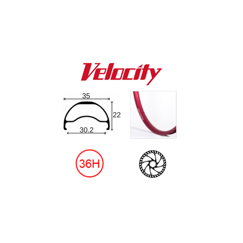 RIM 26" x 30mm - VELOCITY BLUNT 35 - 36H - (559 x 30) - Presta Valve - Disc Brake - D/W - RED (Anodised) - Tubeless Ready - (ERD 535)