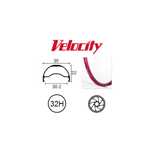 RIM 29er x 30mm - VELOCITY BLUNT 35 - 32H - (662 x 30) - Presta Valve - Disc Brake - D/W - RED - Tubeless Ready - (ERD 597)