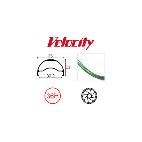RIM 26" x 30mm - VELOCITY BLUNT 35 - 36H - (559 x 30) - Presta Valve - Disc Brake - D/W - GREEN - Tubeless Ready - (ERD 535)