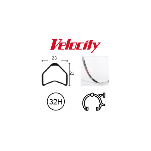 RIM 700c x 23mm - VELOCITY MAJOR TOM (Tubular) - 32H - (622 x 23) - Presta Valve - Rim Brake - D/W - HAND POLISHED - MSW - TUBULAR RIM