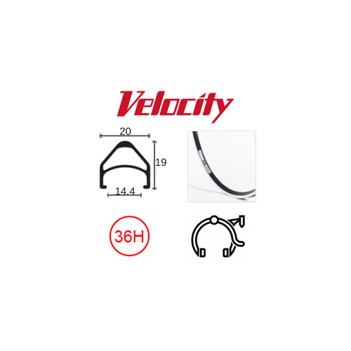 RIM 16 x 1 3/8" x 14mm - VELOCITY AEROHEAD - 36H - (349 x 14)- (ERD 322) - Presta Valve - Rim Brake - D/W - BLACK - MSW