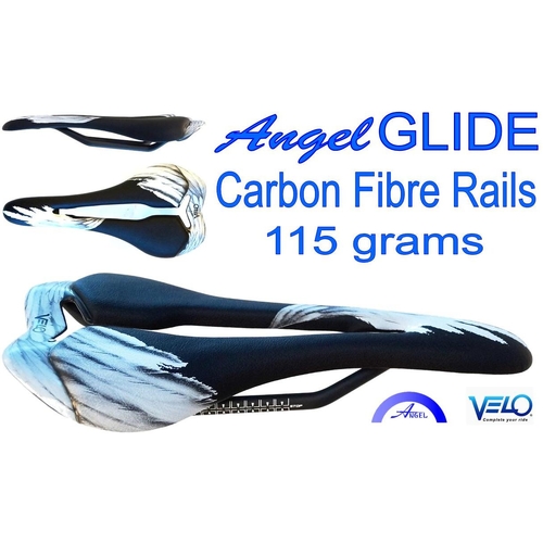 Saddle Velo Angel Glide, top-end racing saddle, 115g, carbon rail, 275mm x 128mm